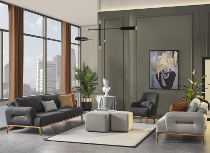 Zitbankstel Bank Fauteuil 431-Zits Stof Luxe Grijs Bankstellen Woonkamer